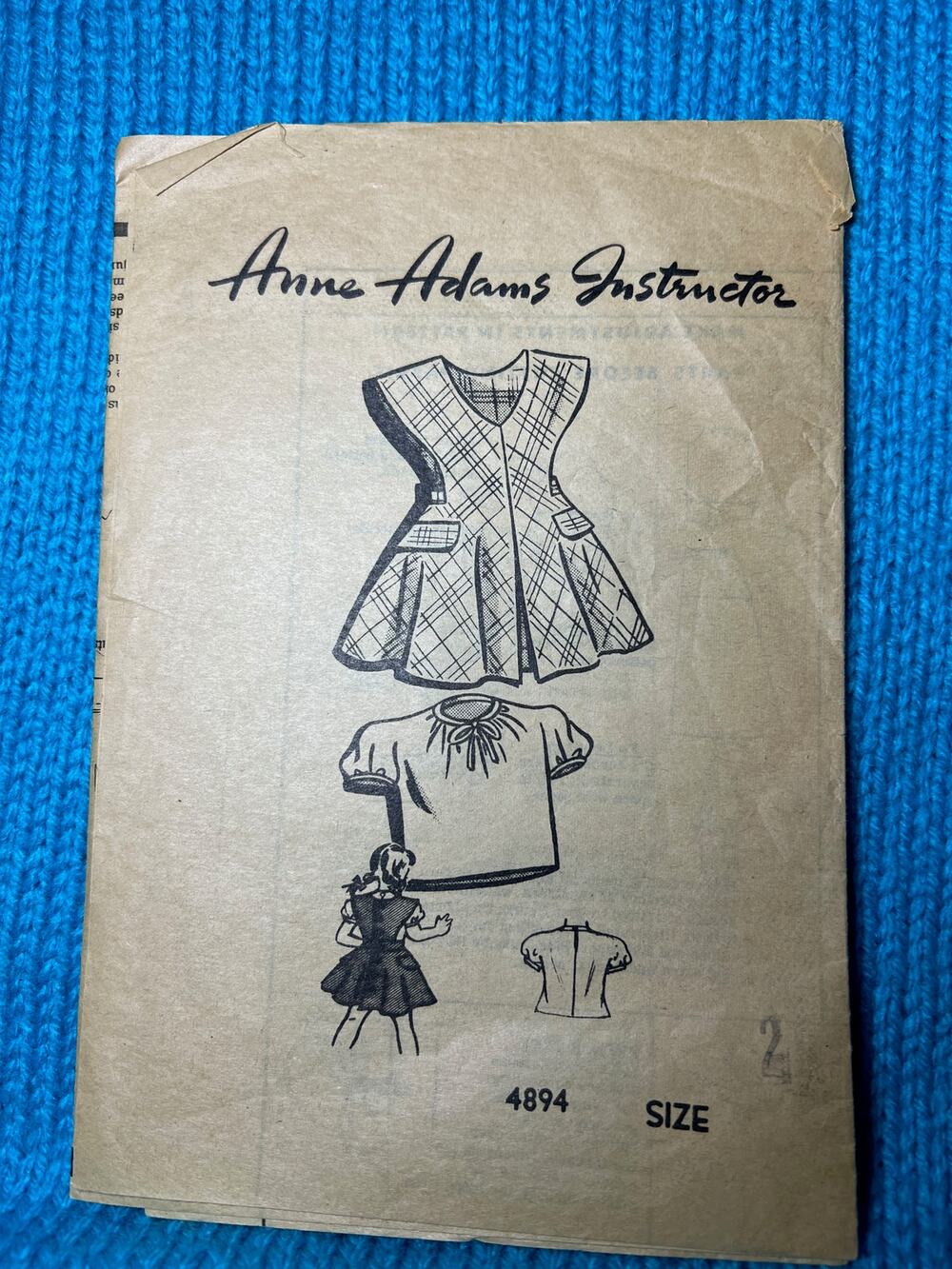 Anne Adams pattern 4894 girls pinafore dress blouse puff sleeves size 2